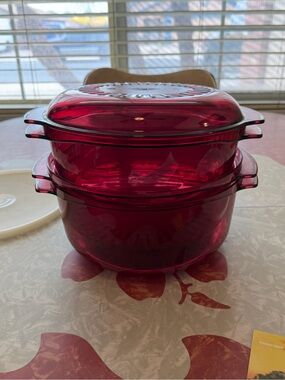 Vintage Tupperware Cranberry Microwave Stacking Cooker Bowls & Lids